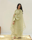 Apple Green Lawn Stiched Dress