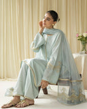 Ice Blue Lawn Stiched Dress
