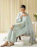 Ice Blue Lawn Stiched Dress