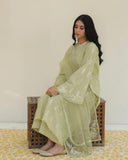 Apple Green Lawn Stiched Dress